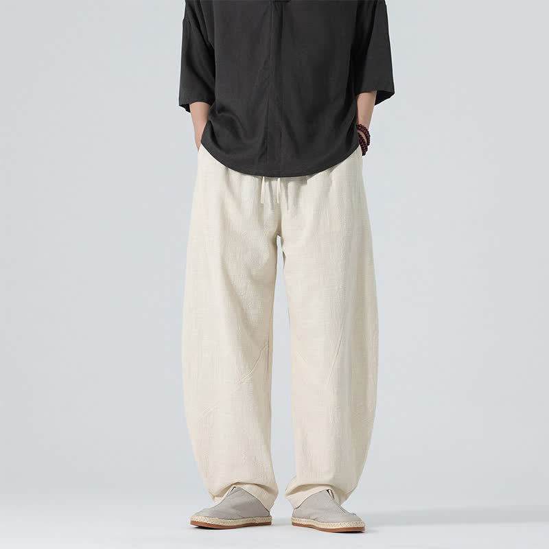 Buddha Stones Pantalon en coton uni pour homme, à cordon de serrage et poches, coloris printemps - Beige - US/UK/AU46，EU56 (5XL) - image 20