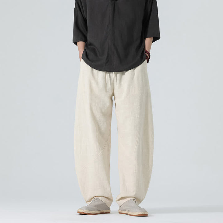 Buddha Stones Pantalon en coton uni pour homme, à cordon de serrage et poches, coloris printemps - Beige - US/UK/AU46，EU56 (5XL) - image 20