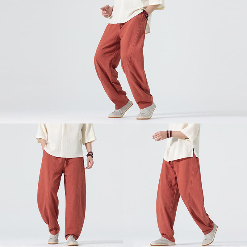 Buddha Stones Pantalon en coton uni pour homme, à cordon de serrage et poches, coloris printemps - image 19