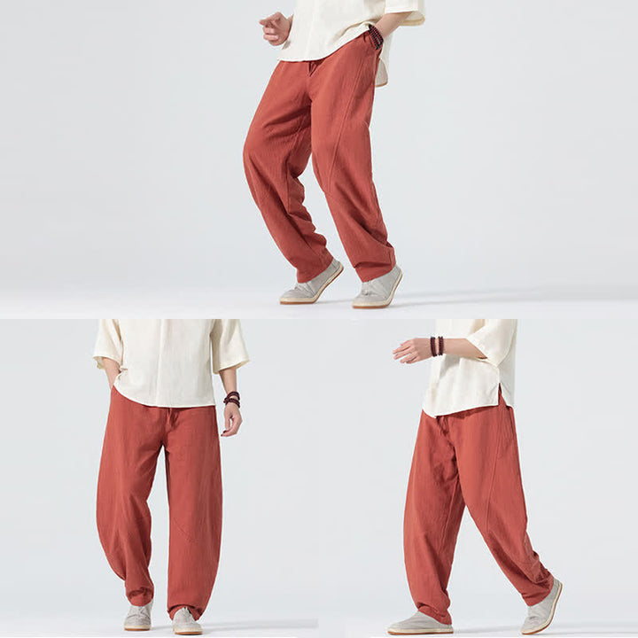 Buddha Stones Pantalon en coton uni pour homme, à cordon de serrage et poches, coloris printemps - image 19