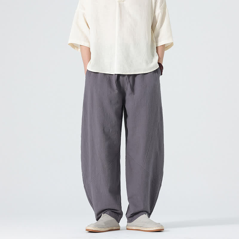 Buddha Stones Pantalon en coton uni pour homme, à cordon de serrage et poches, coloris printemps - Gris - US/UK/AU46，EU56 (5XL) - image 1