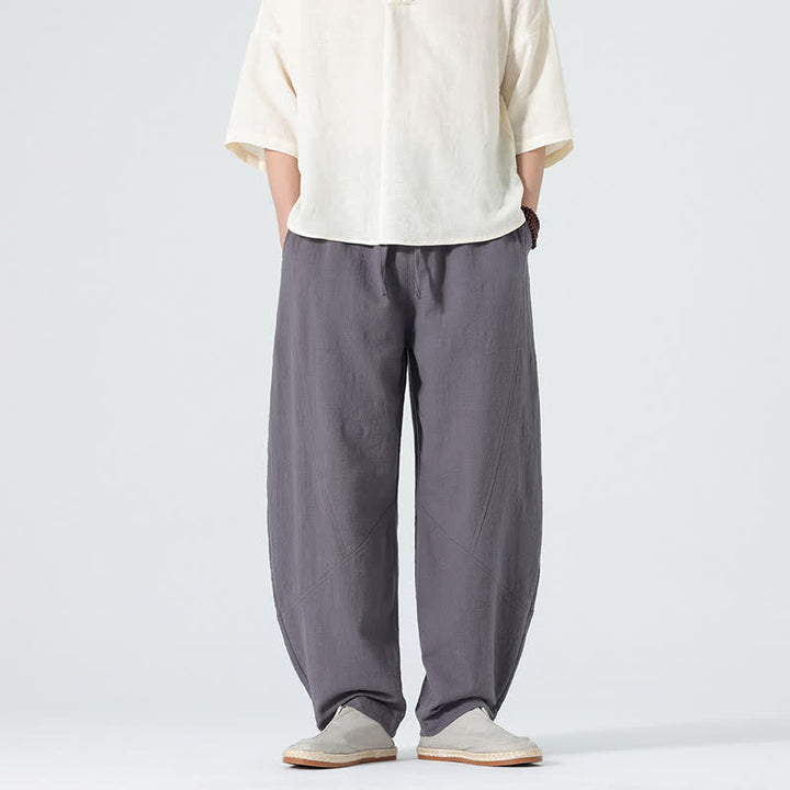 Buddha Stones Pantalon en coton uni pour homme, à cordon de serrage et poches, coloris printemps - Gris - US/UK/AU46，EU56 (5XL) - image 1