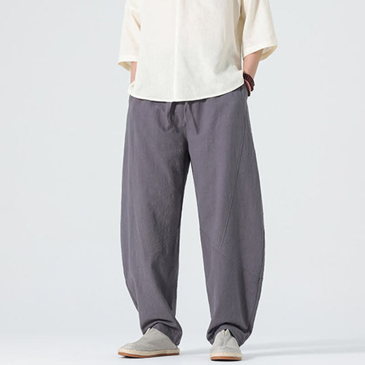 Buddha Stones Pantalon en coton uni pour homme, à cordon de serrage et poches, coloris printemps - image 2