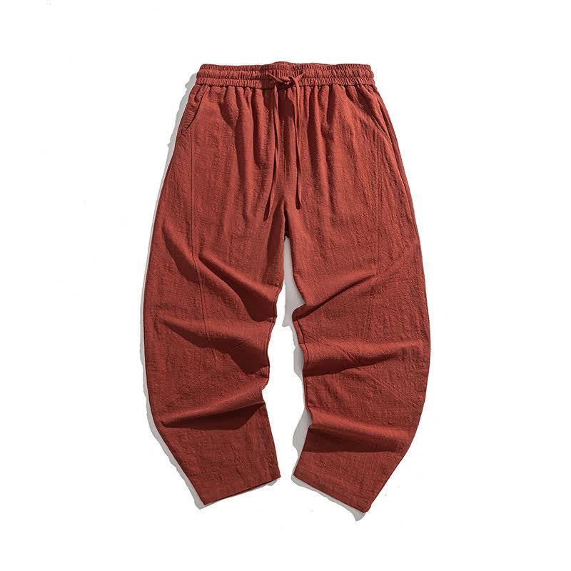 Buddha Stones Pantalon en coton uni pour homme, à cordon de serrage et poches, coloris printemps - image 18