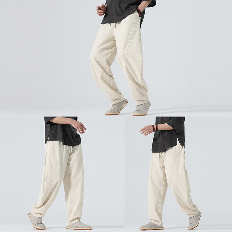 Buddha Stones Pantalon en coton uni pour homme, à cordon de serrage et poches, coloris printemps - image 25