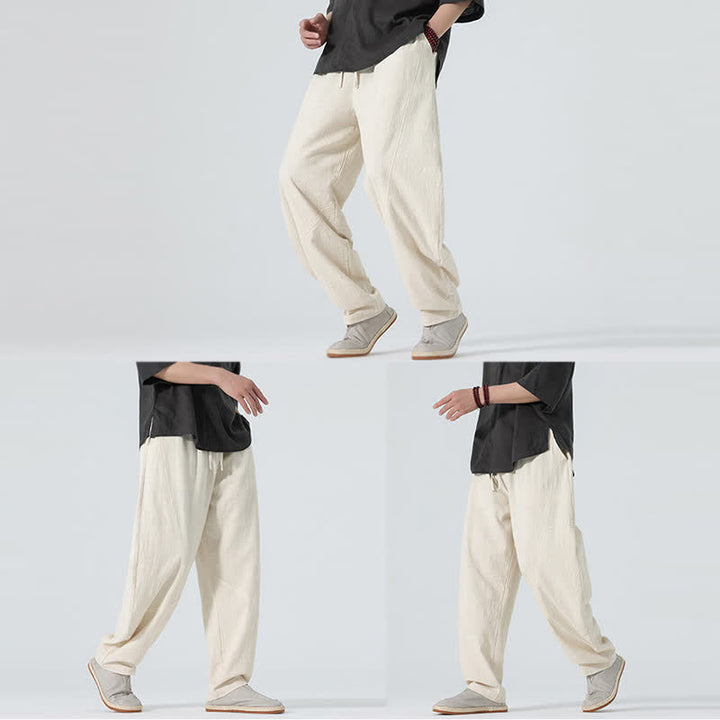 Buddha Stones Pantalon en coton uni pour homme, à cordon de serrage et poches, coloris printemps - image 25