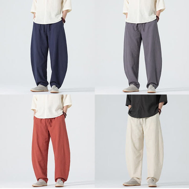 Buddha Stones Pantalon en coton uni pour homme, à cordon de serrage et poches, coloris printemps - image 26