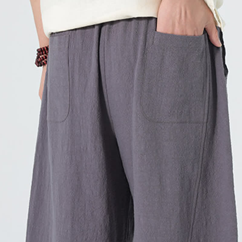 Buddha Stones Pantalon en coton uni pour homme, à cordon de serrage et poches, coloris printemps - image 5