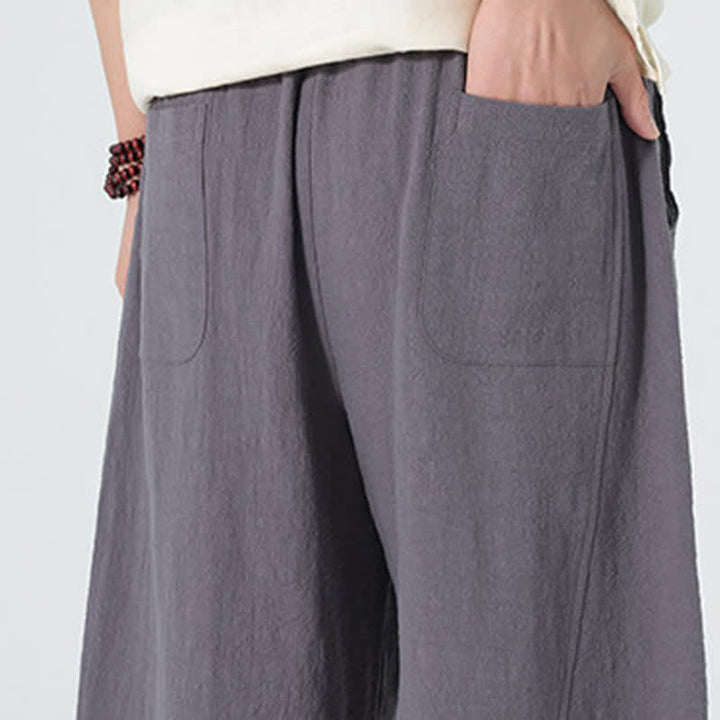 Buddha Stones Pantalon en coton uni pour homme, à cordon de serrage et poches, coloris printemps - image 5