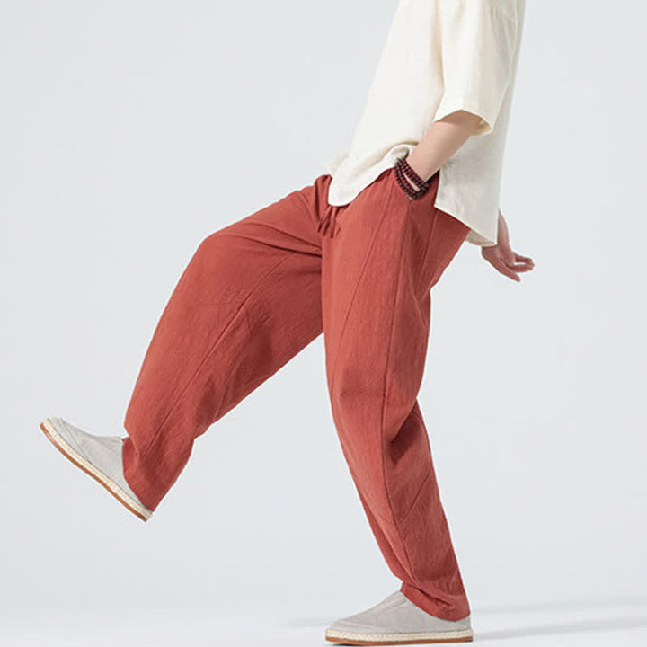 Buddha Stones Pantalon en coton uni pour homme, à cordon de serrage et poches, coloris printemps - image 16