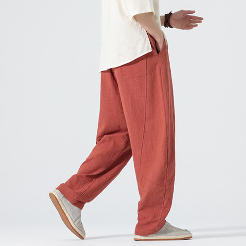 Buddha Stones Pantalon en coton uni pour homme, à cordon de serrage et poches, coloris printemps - image 17