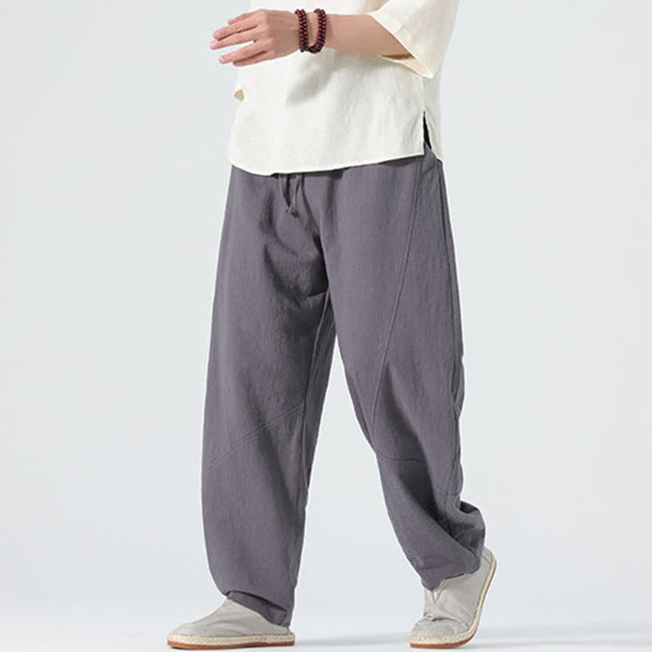 Buddha Stones Pantalon en coton uni pour homme, à cordon de serrage et poches, coloris printemps - image 0