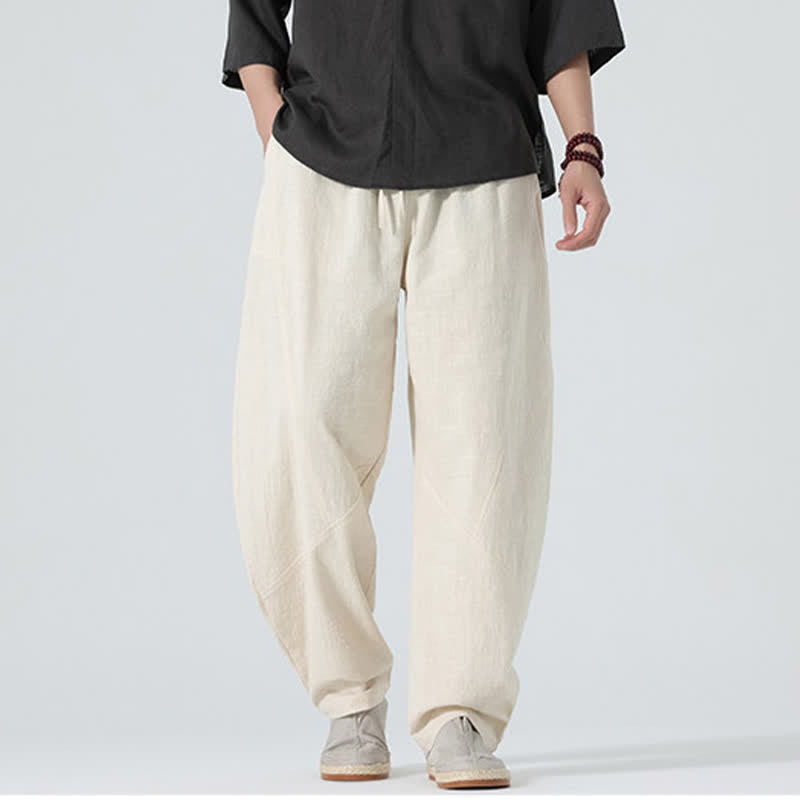 Buddha Stones Pantalon en coton uni pour homme, à cordon de serrage et poches, coloris printemps - image 21