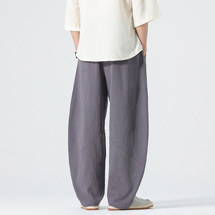 Buddha Stones Pantalon en coton uni pour homme, à cordon de serrage et poches, coloris printemps - image 3