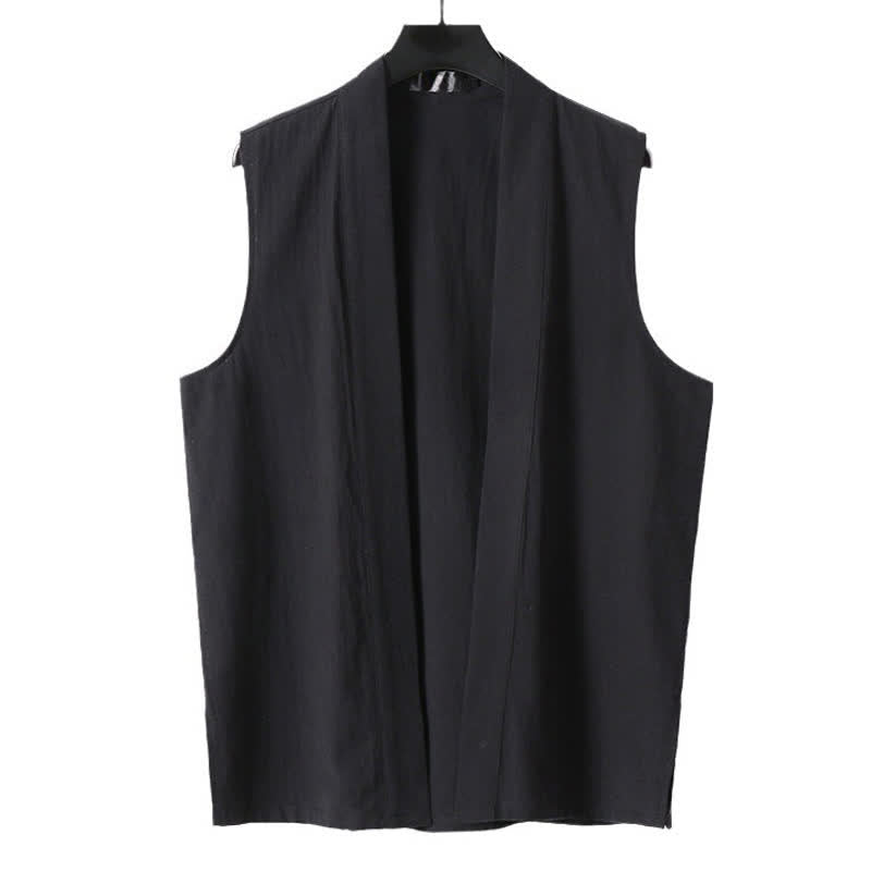 Buddha Stones Kimono sans manches pour homme, en coton et lin, coloris uni, coupe ouverte sur le devant, idéal pour le printemps - image 12