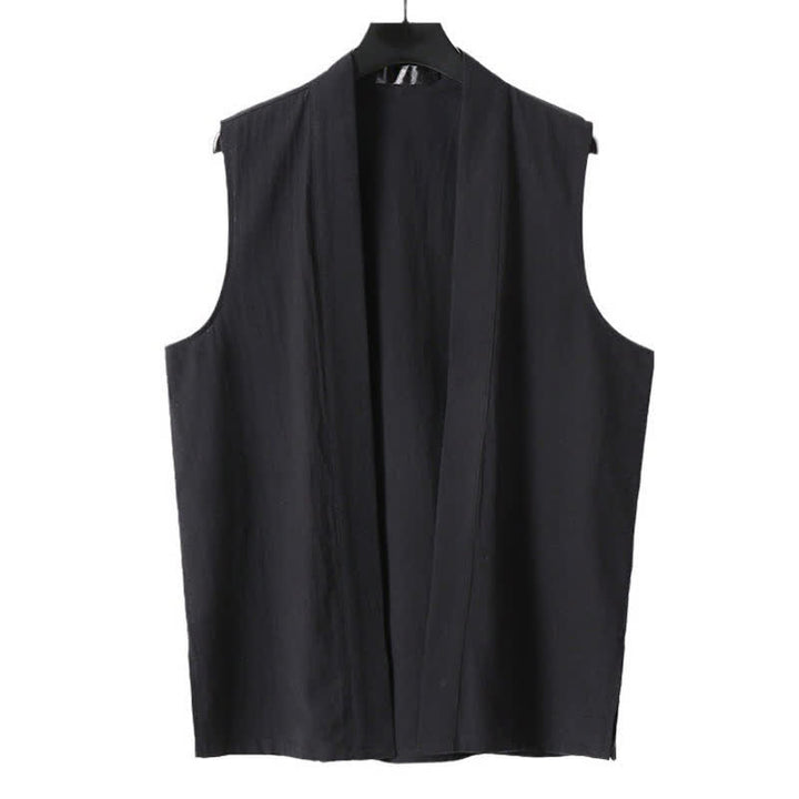 Buddha Stones Kimono sans manches pour homme, en coton et lin, coloris uni, coupe ouverte sur le devant, idéal pour le printemps - image 12
