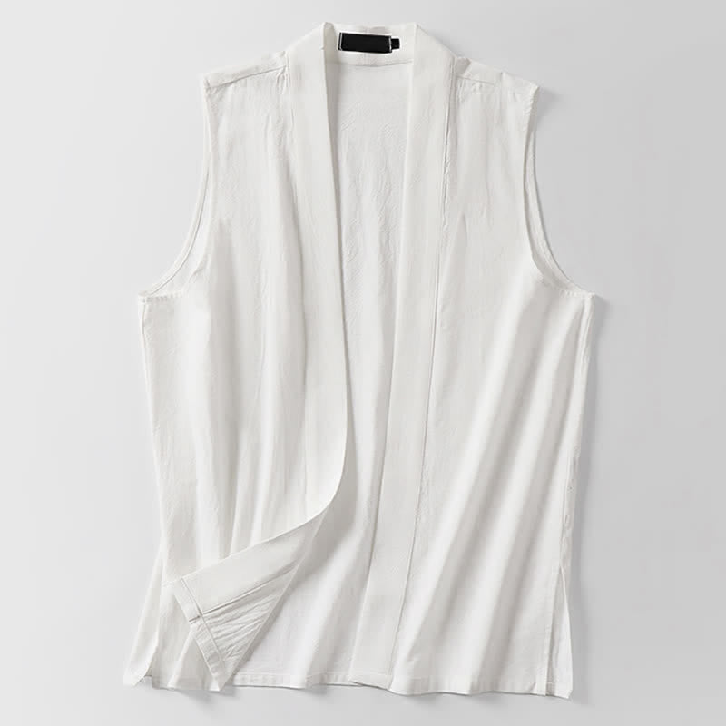 Buddha Stones Kimono sans manches pour homme, en coton et lin, coloris uni, coupe ouverte sur le devant, idéal pour le printemps - image 9