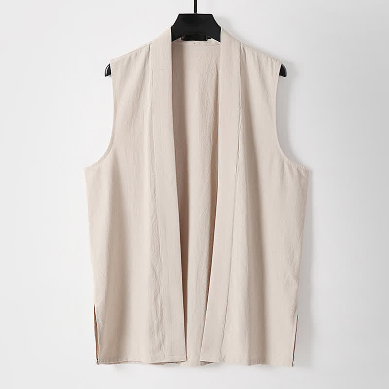 Buddha Stones Kimono sans manches pour homme, en coton et lin, coloris uni, coupe ouverte sur le devant, idéal pour le printemps - Beige - US/UK/AU56，EU66(9XL) - image 13