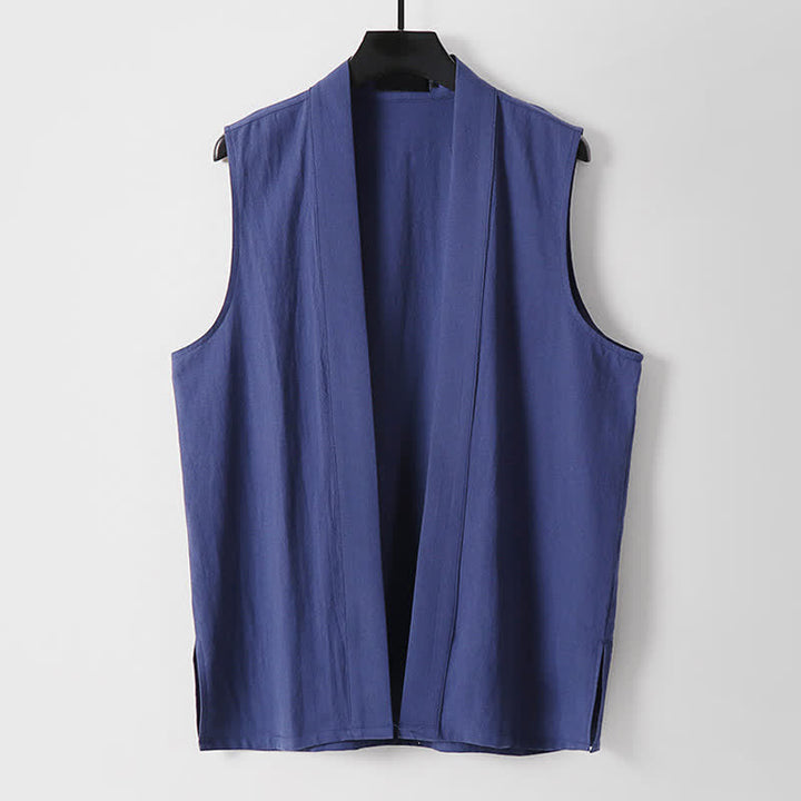 Buddha Stones Kimono sans manches pour homme, en coton et lin, coloris uni, coupe ouverte sur le devant, idéal pour le printemps - Bleu foncé - US/UK/AU56，EU66(9XL) - image 15