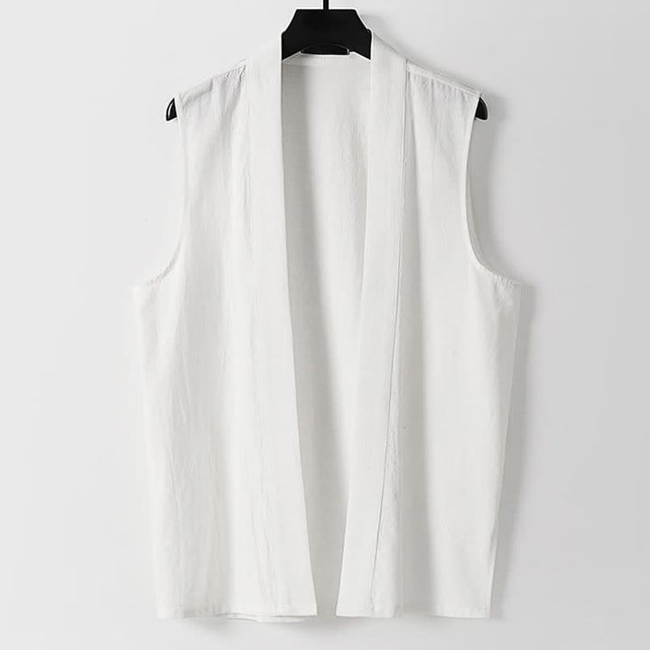 Buddha Stones Kimono sans manches pour homme, en coton et lin, coloris uni, coupe ouverte sur le devant, idéal pour le printemps - Blanc - US/UK/AU56，EU66(9XL) - image 8