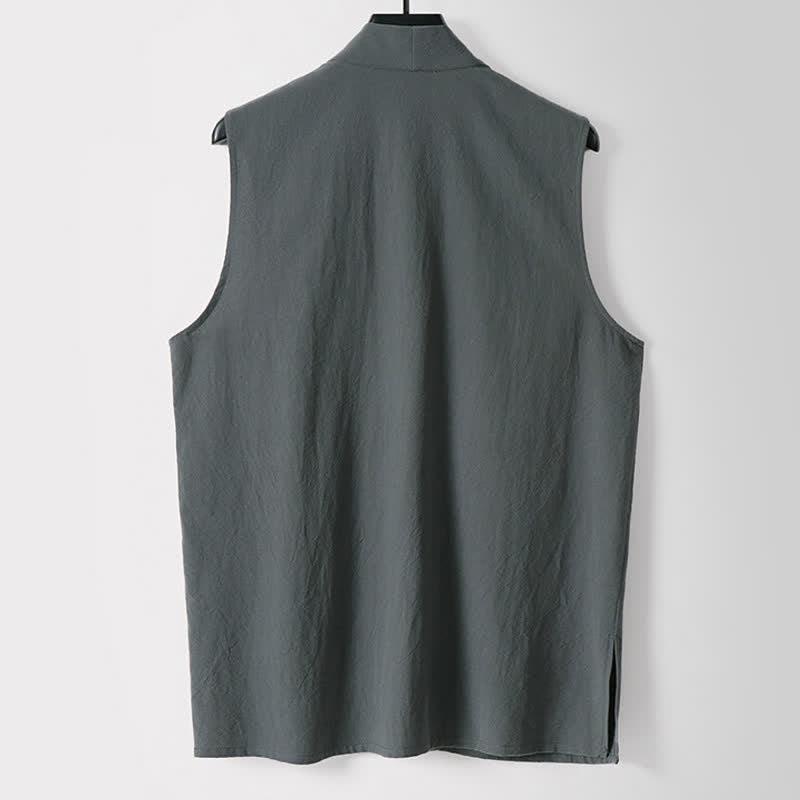 Buddha Stones Kimono sans manches pour homme, en coton et lin, coloris uni, coupe ouverte sur le devant, idéal pour le printemps - image 1