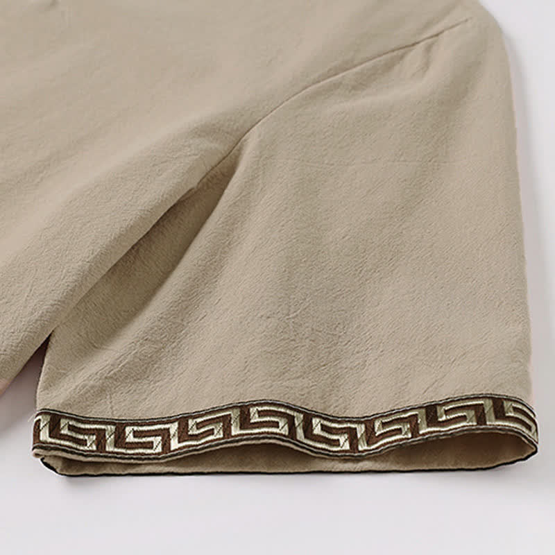 Buddha Stones T-shirt d'été brodé à manches courtes et col cranté pour homme, en coton et lin - image 8