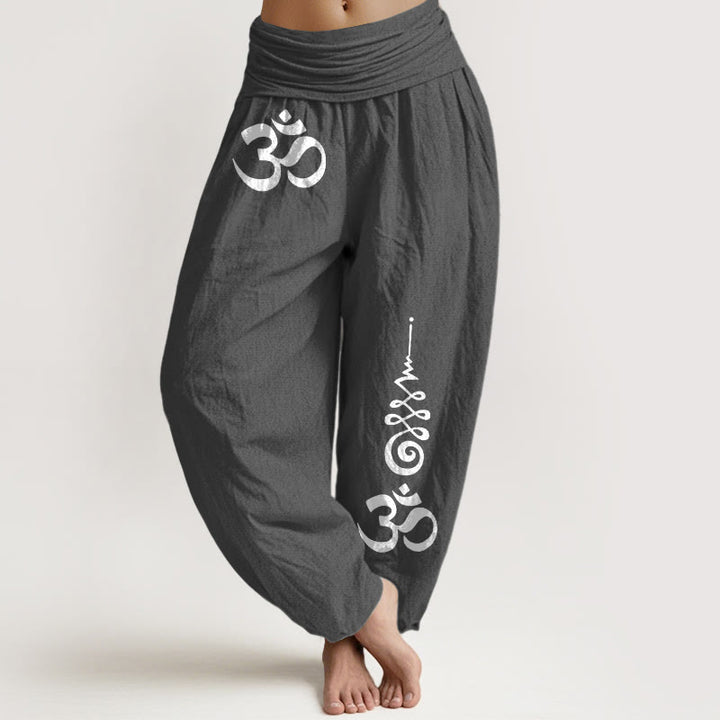Buddha Stones Pantalon harem à taille élastique pour femme, motif lignes énergétiques OM, en coton Calm - Gris terne - US16，UK/AU20，EU48 (3XL) - image 8