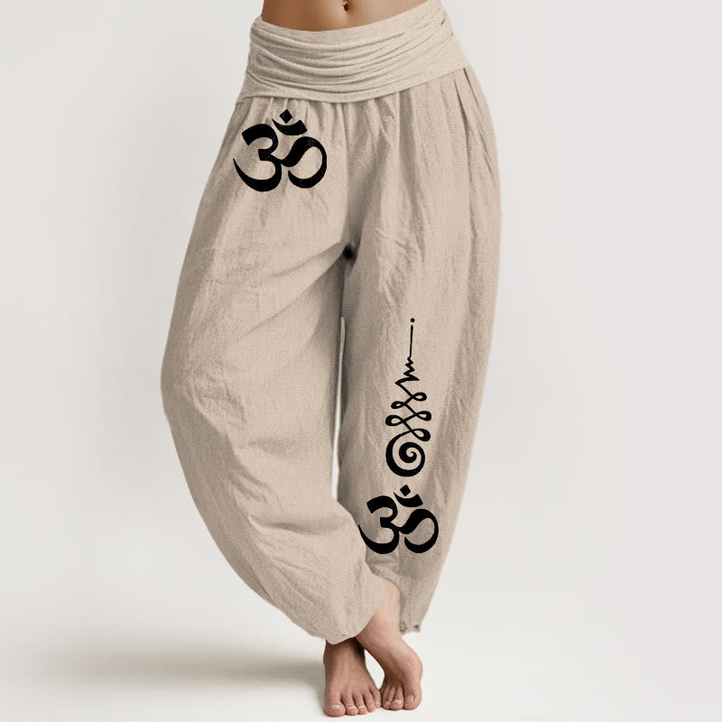 Buddha Stones Pantalon harem à taille élastique pour femme, motif lignes énergétiques OM, en coton Calm - Tanné - US16，UK/AU20，EU48 (3XL) - image 11