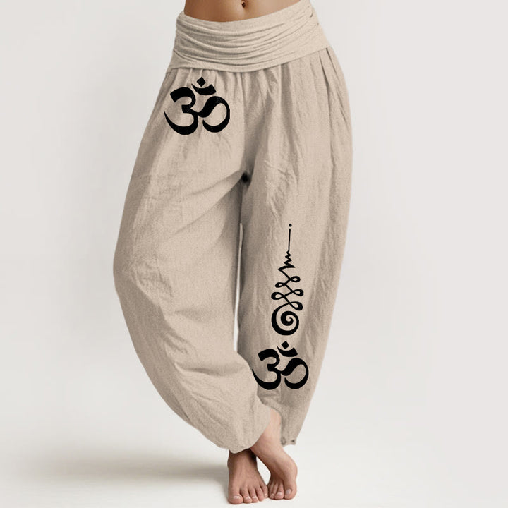 Buddha Stones Pantalon harem à taille élastique pour femme, motif lignes énergétiques OM, en coton Calm - Tanné - US16，UK/AU20，EU48 (3XL) - image 11