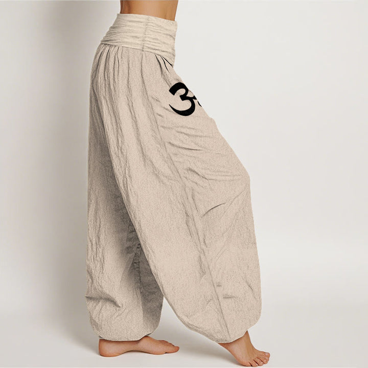Buddha Stones Pantalon harem à taille élastique pour femme, motif lignes énergétiques OM, en coton Calm - image 12