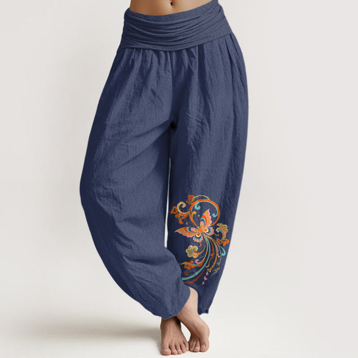 Buddha Stones Pantalon harem à taille élastique pour femme, sans coton, motif papillon et nuage porte-bonheur - Bleu ardoise foncé - US16，UK/AU20，EU48 (3XL) - image 5