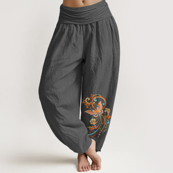 Buddha Stones Pantalon harem à taille élastique pour femme, sans coton, motif papillon et nuage porte-bonheur - Gris terne - US16，UK/AU20，EU48 (3XL) - image 8