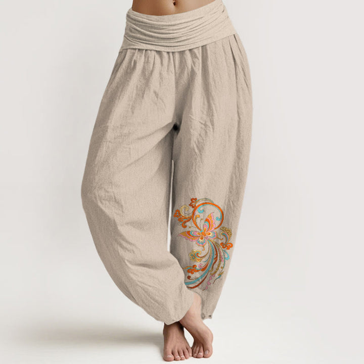 Buddha Stones Pantalon harem à taille élastique pour femme, sans coton, motif papillon et nuage porte-bonheur - Tanné - US16，UK/AU20，EU48 (3XL) - image 11