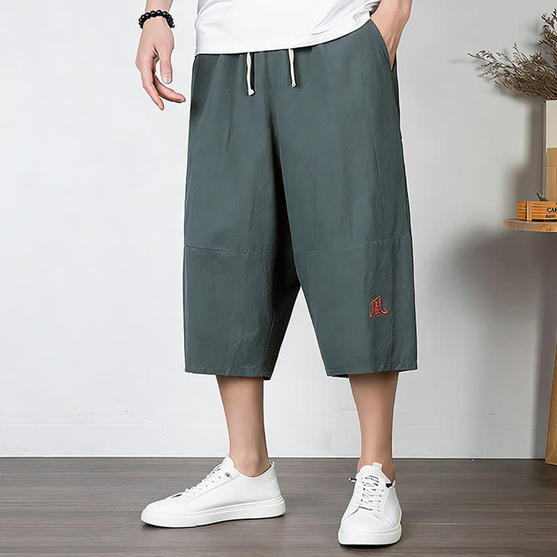 Buddha Stones Pantalon harem uni en coton et lin, longueur capri, avec cordon de serrage et poches. - Gris ardoise clair - US/UK/AU54，EU64 (9XL) - image 0