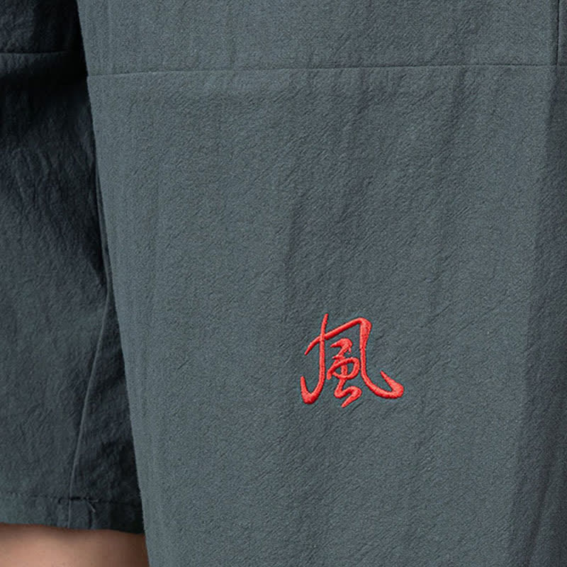 Buddha Stones Pantalon harem uni en coton et lin, longueur capri, avec cordon de serrage et poches. - image 4