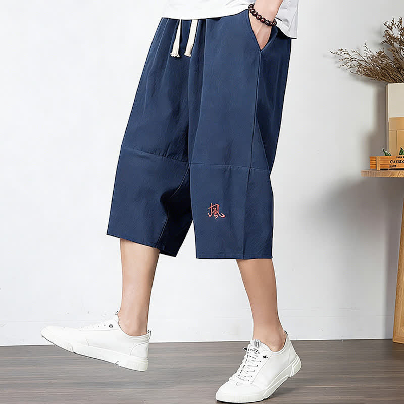 Buddha Stones Pantalon harem uni en coton et lin, longueur capri, avec cordon de serrage et poches. - image 17