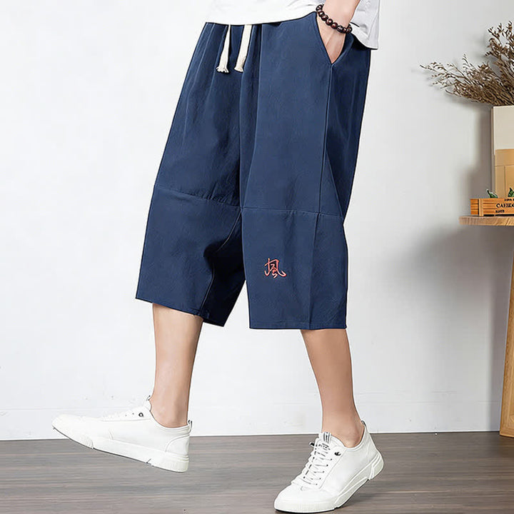 Buddha Stones Pantalon harem uni en coton et lin, longueur capri, avec cordon de serrage et poches. - image 17