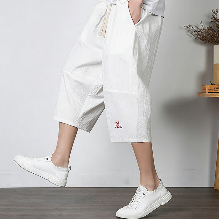 Buddha Stones Pantalon harem uni en coton et lin, longueur capri, avec cordon de serrage et poches. - Blanc - US/UK/AU54，EU64 (9XL) - image 6