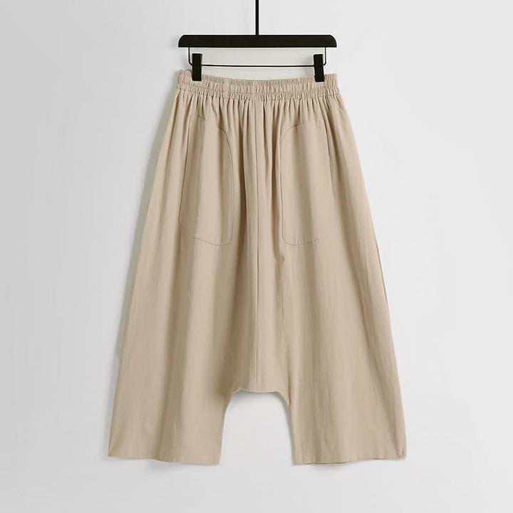 Buddha Stones Pantalon harem homme en coton et lin, coupe simple, entrejambe basse, longueur 7-8 - image 1