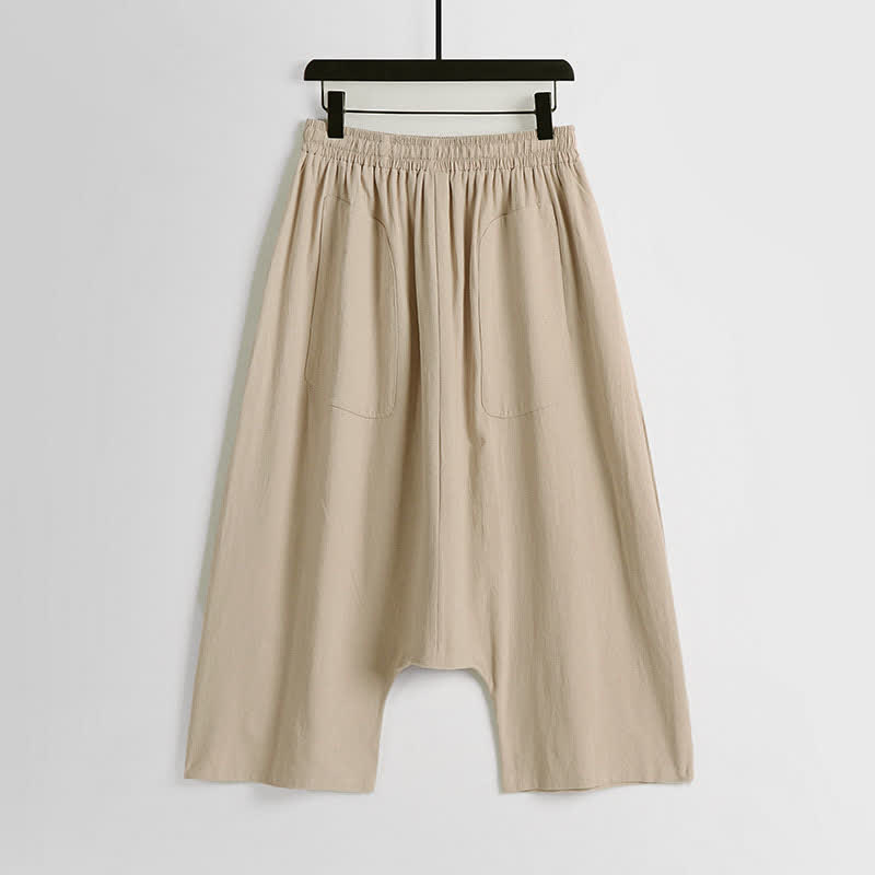 Buddha Stones Pantalon harem homme en coton et lin, coupe simple, entrejambe basse, longueur 7-8 - image 1