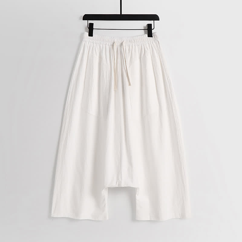 Buddha Stones Pantalon harem homme en coton et lin, coupe simple, entrejambe basse, longueur 7-8 - Blanc - US/UK/AU54，EU64 (9XL) - image 9