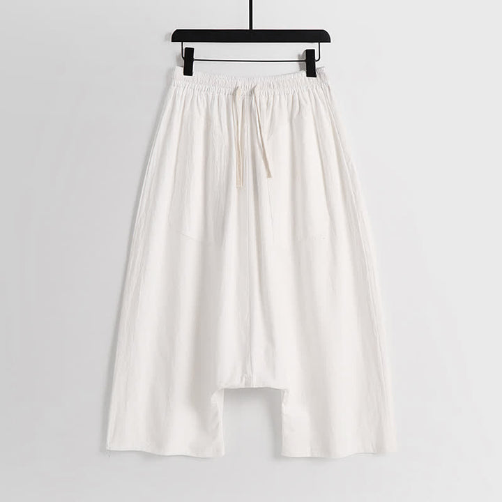 Buddha Stones Pantalon harem homme en coton et lin, coupe simple, entrejambe basse, longueur 7-8 - Blanc - US/UK/AU54，EU64 (9XL) - image 9