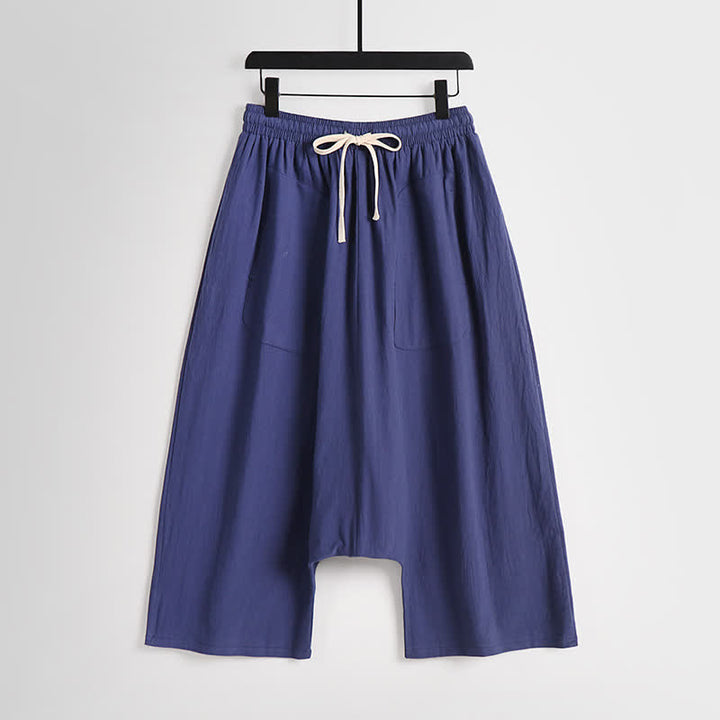 Buddha Stones Pantalon harem homme en coton et lin, coupe simple, entrejambe basse, longueur 7-8 - Indigo - US/UK/AU54，EU64 (9XL) - image 12
