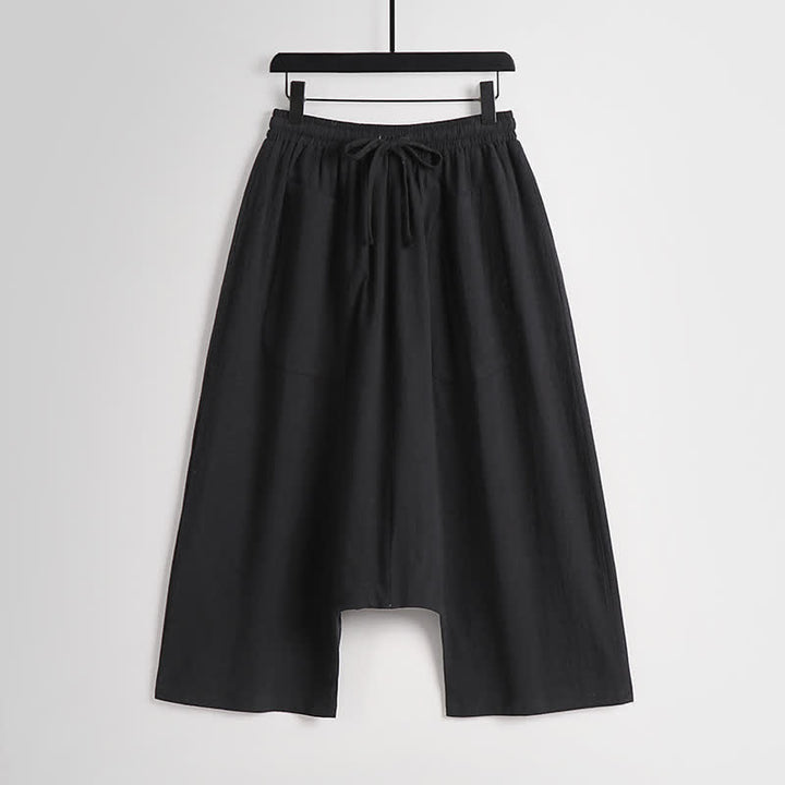 Buddha Stones Pantalon harem homme en coton et lin, coupe simple, entrejambe basse, longueur 7-8 - Noir - US/UK/AU54，EU64 (9XL) - image 11