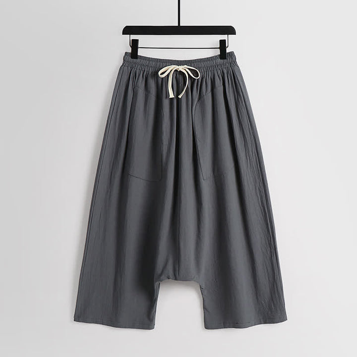 Buddha Stones Pantalon harem homme en coton et lin, coupe simple, entrejambe basse, longueur 7-8 - Gris sombre - US/UK/AU54，EU64 (9XL) - image 10