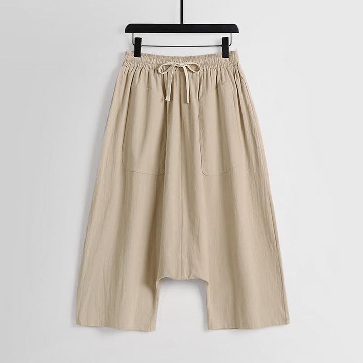 Buddha Stones Pantalon harem homme en coton et lin, coupe simple, entrejambe basse, longueur 7-8 - Jaune d'or pâle - US/UK/AU54，EU64 (9XL) - image 0
