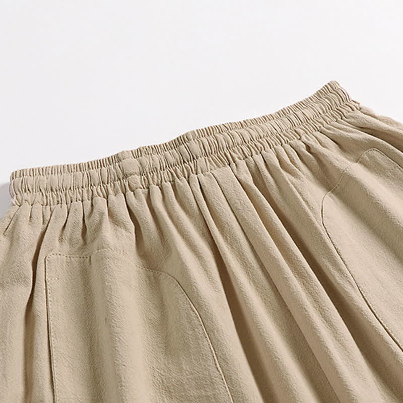 Buddha Stones Pantalon harem homme en coton et lin, coupe simple, entrejambe basse, longueur 7-8 - image 4