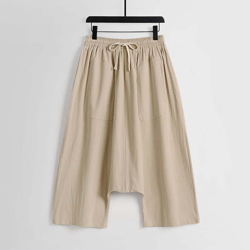Buddha Stones Pantalon harem homme en coton et lin, coupe simple, entrejambe basse, longueur 7-8 - Jaune d'or pâle - US/UK/AU54，EU64 (9XL) - image 0