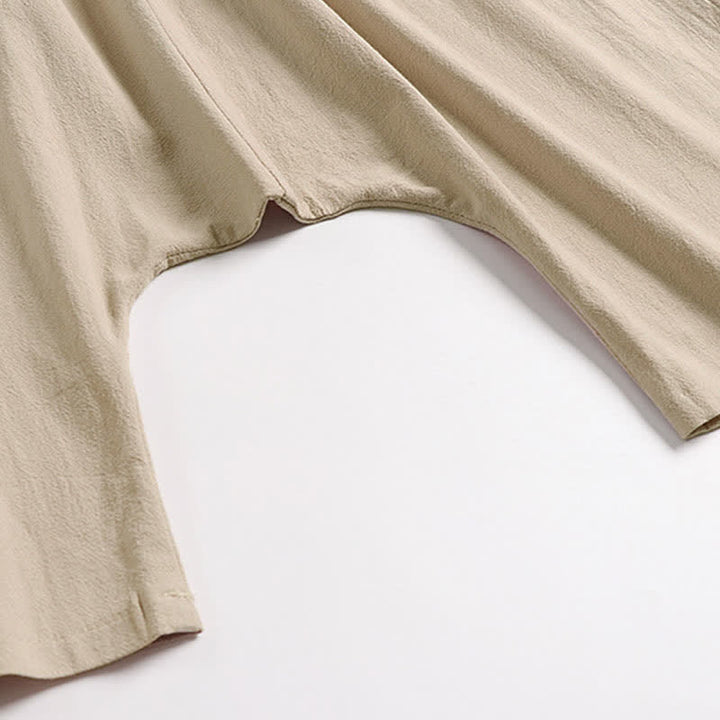 Buddha Stones Pantalon harem homme en coton et lin, coupe simple, entrejambe basse, longueur 7-8 - image 8