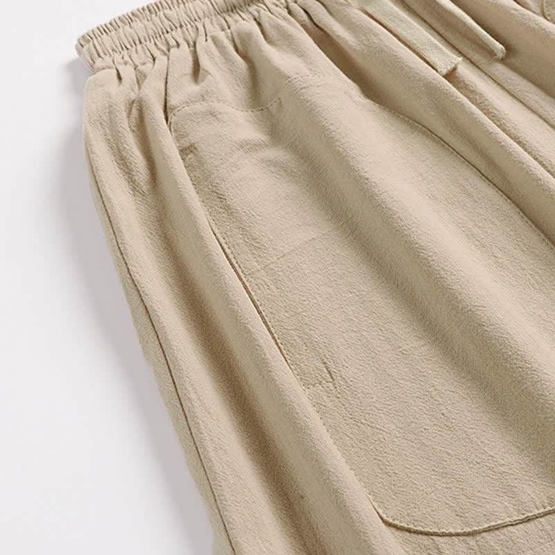 Buddha Stones Pantalon harem homme en coton et lin, coupe simple, entrejambe basse, longueur 7-8 - image 7